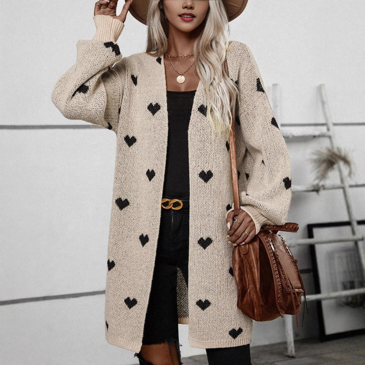 Dame cardigan med hjerte mønster og avslappet passform Skjora