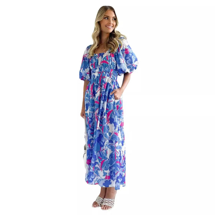 Kvinnenes Off-Shoulder Maxi Kjole med Blomster Mønster og Elastisk Midje Skjora