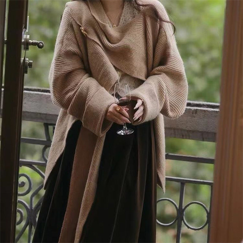 Kvinners casual oversized strikket genser med asymmetrisk snitt og mykt materiale Skjora