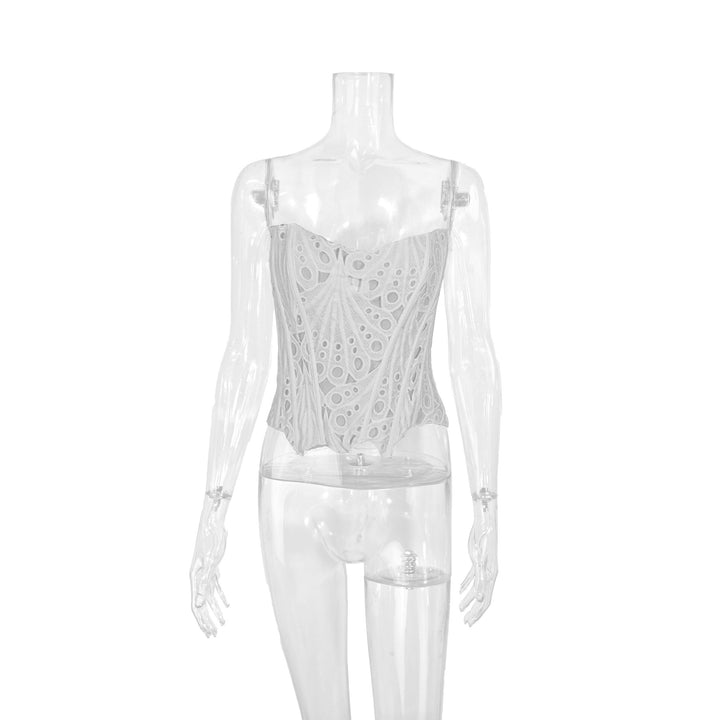 Dame Korsettbluse med blomster-spitze mønstre og figurformende snitt Skjora