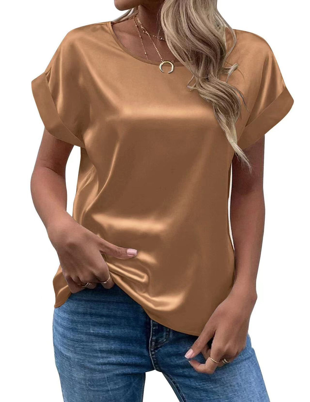 Dame Satin T-skjorte med elegante detaljer Skjora