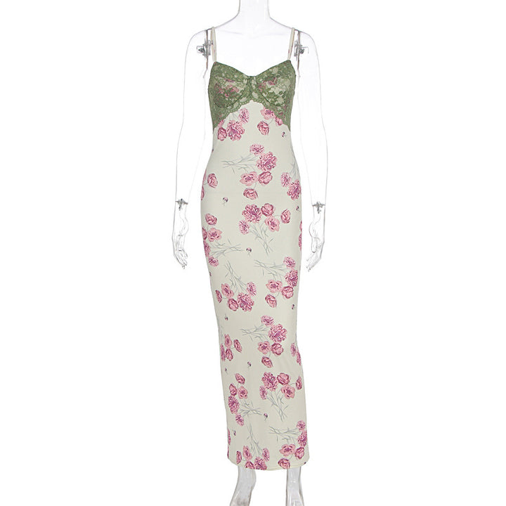 Dame kjole med floral design og transparente spissdetaljer Skjora