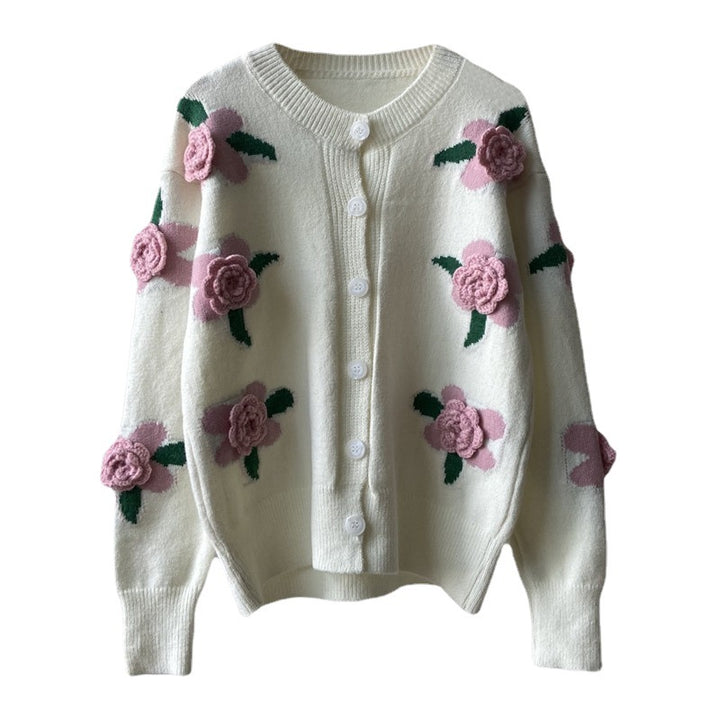 Dame cardigan med blomstermotiv Skjora