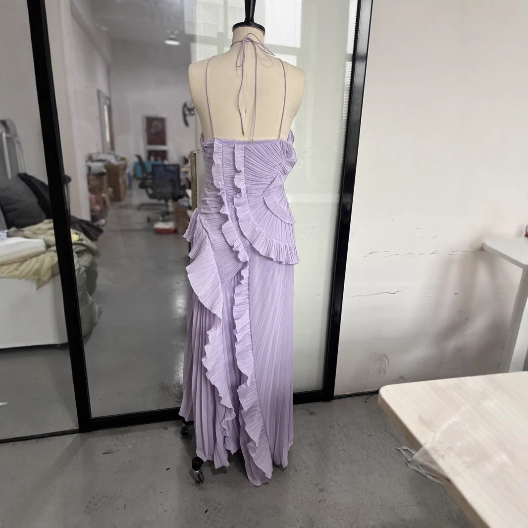 Damer Elegant plisserte maxikjole med asymmetrisk design Skjora
