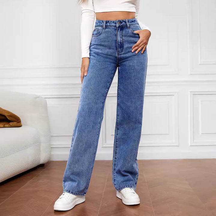 Dames høyt kutte denim jeans med vid ben Skjora
