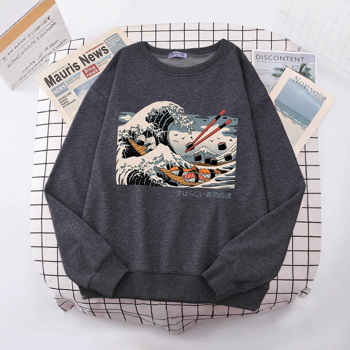 Dame sweatshirt med kunstnerisk bølgedesign og behagelig passform Skjora