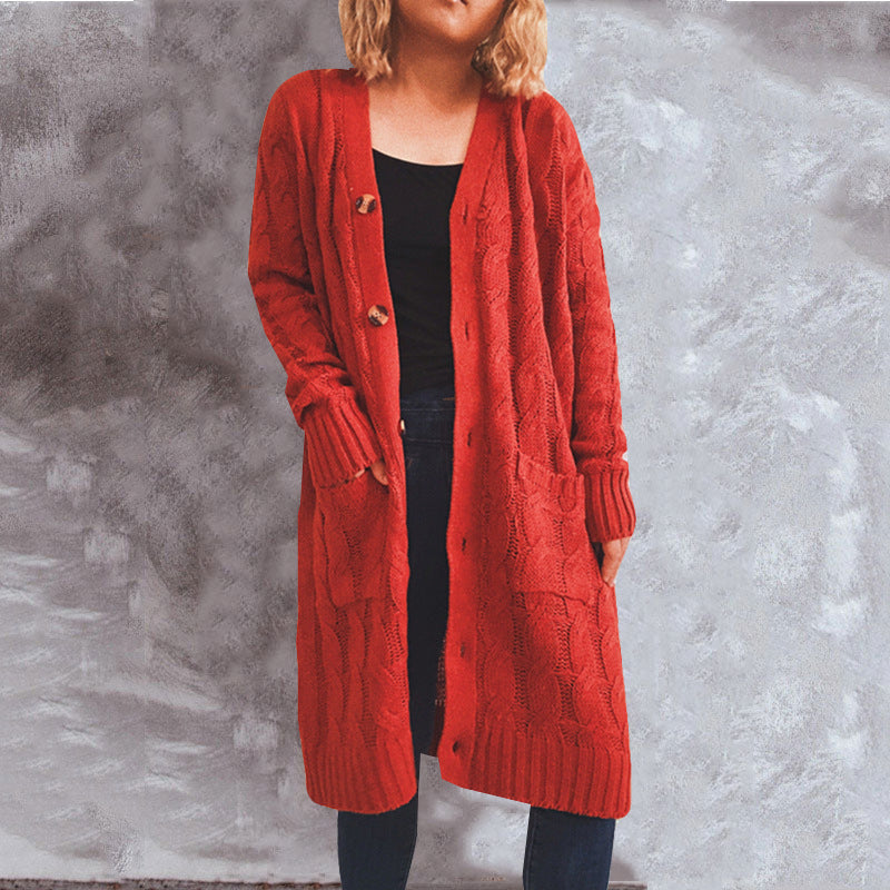 Dames chunky strikket cardigan med lommer og knappdetaljer Skjora
