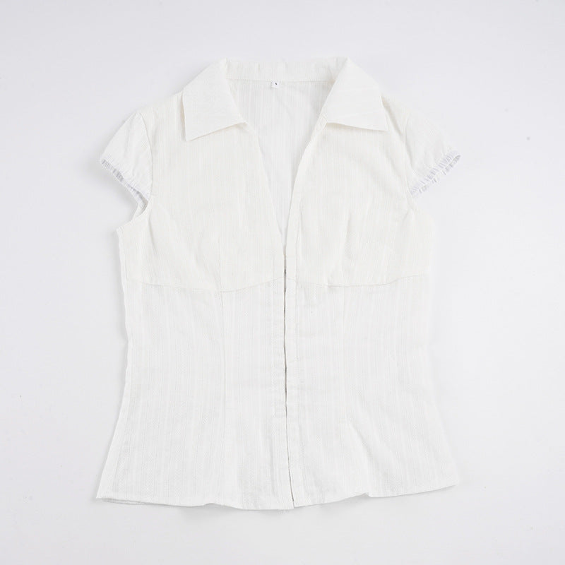 Dame Elegant kortermet bluse skjorte med stilig ståkrage og glidelås Skjorta