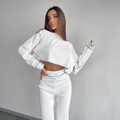 Dame Casual Lounge Set med Crop Top og Vide Bukser Skjora