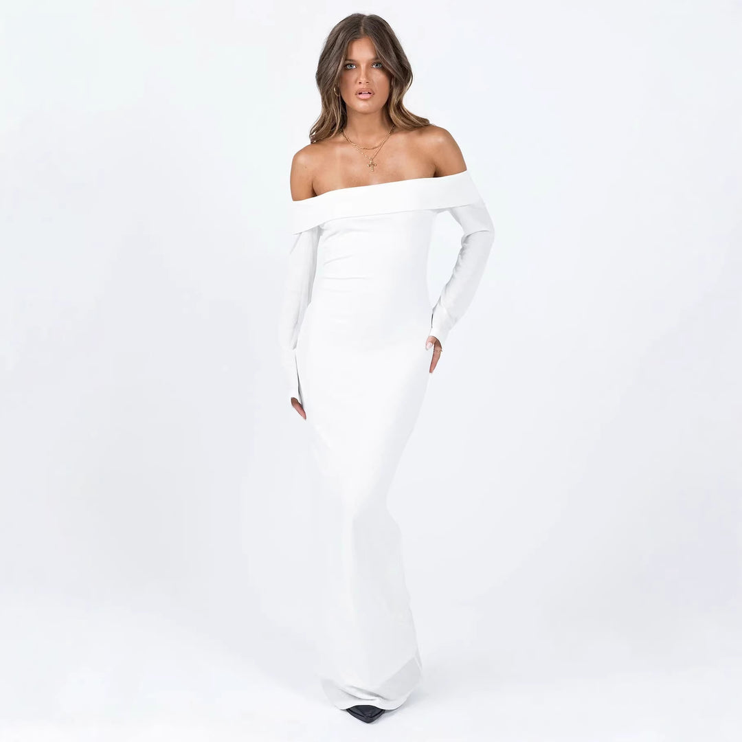 Dame Off-Shoulder Maxikjole med lange ermer og tettsittende snitt Skjora