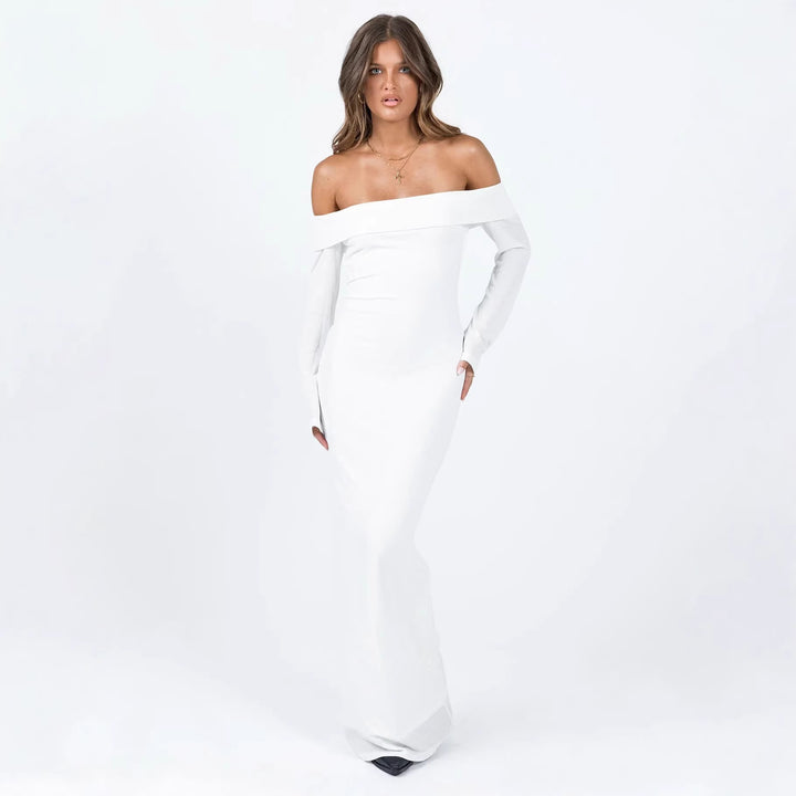 Dame Off-Shoulder Maxikjole med lange ermer og tettsittende snitt Skjora