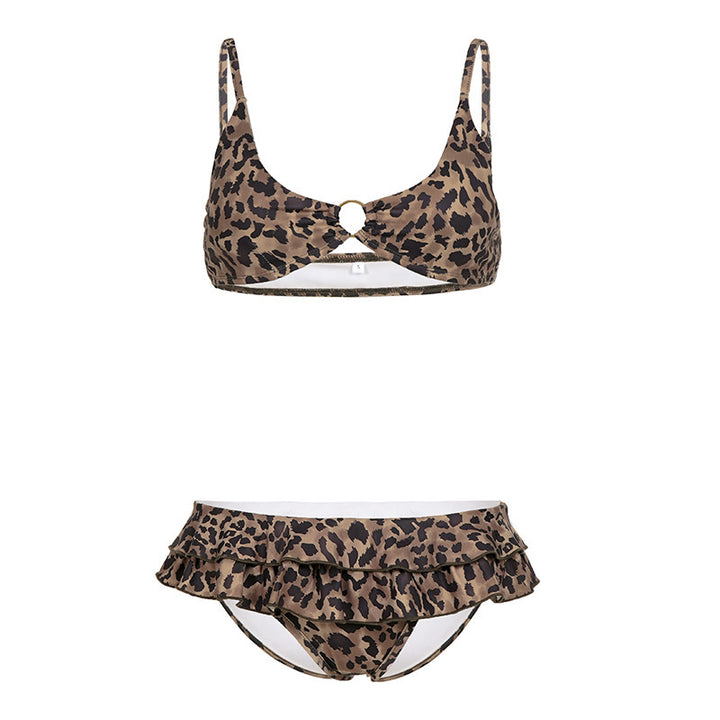 Dame bikini-sett med volangdetaljer og leopardmønster Skjora