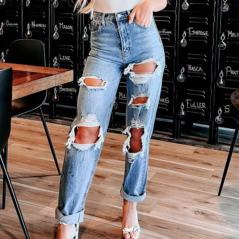 Kvinne Ødelagte Boyfriend Jeans i en avslappet stil med høy midje Skjora