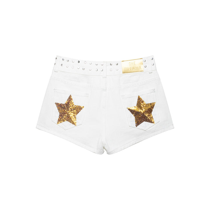 Dame moteriktig denimshorts med dekorativ naglebånd Skjora