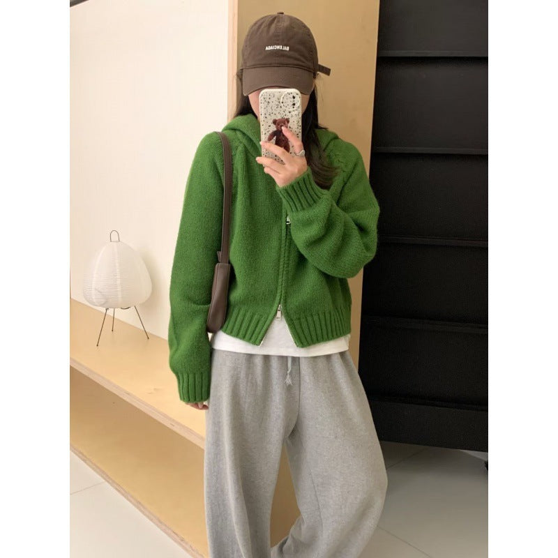 Kvinne Snuggly Hoodie Cardigan med Glidelås og Store Lommer Skjora