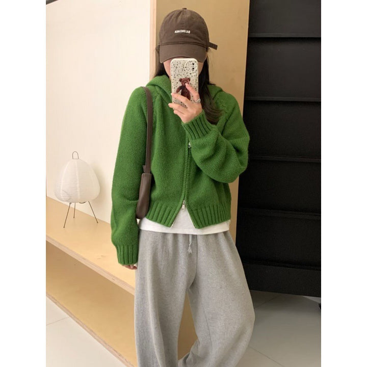 Kvinne Snuggly Hoodie Cardigan med Glidelås og Store Lommer Skjora