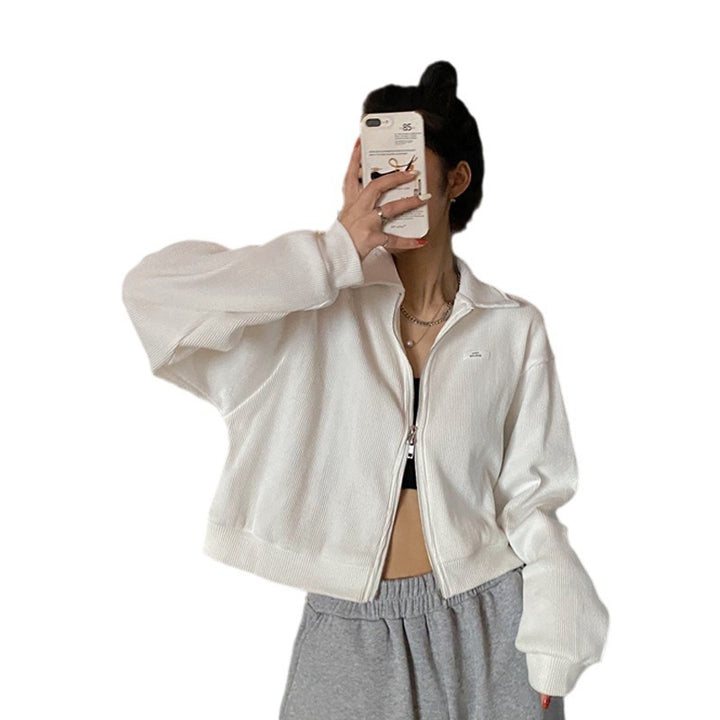 Damer cropped fleecejakke med moderne glidelås og avslappede ermer