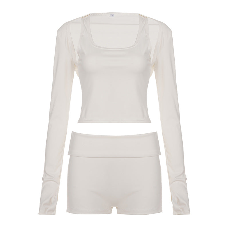 Dame Sportslig Crop-Top og Shorts Sett Skjora