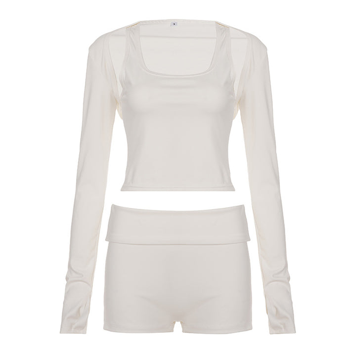 Dame Sportslig Crop-Top og Shorts Sett Skjora