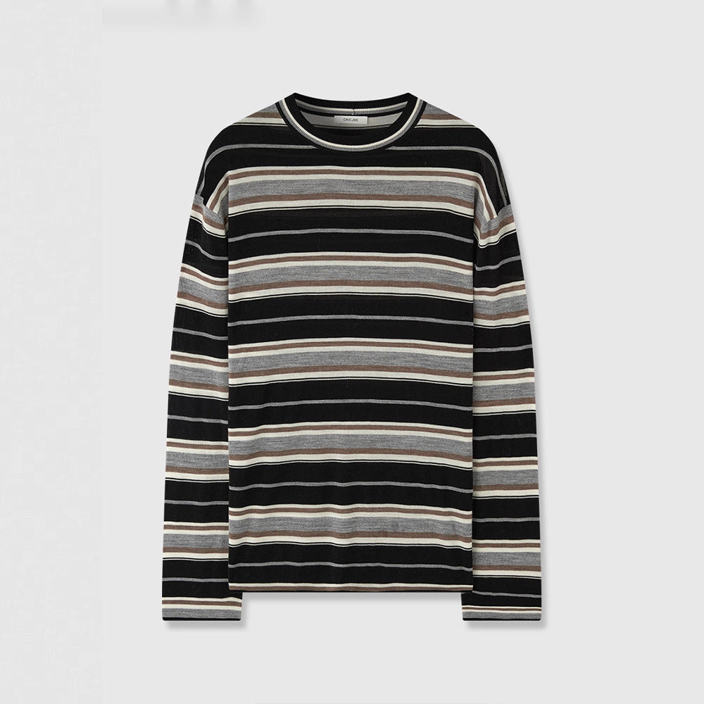 Dame Langerm T-skjorte med moderne stripemønster Skjora