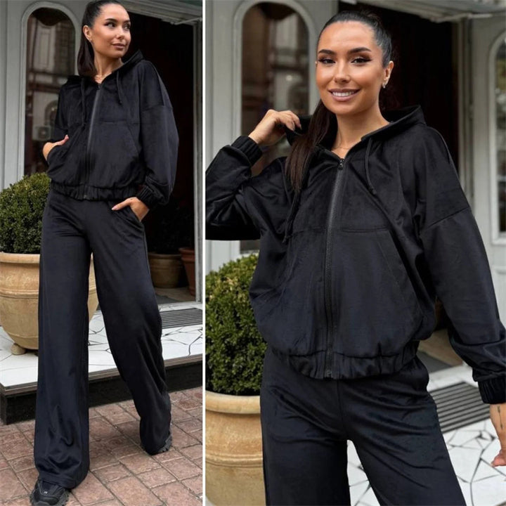 Kvinnelig sporty fløyels sweat suit med hette og komfortabel midje Skjora