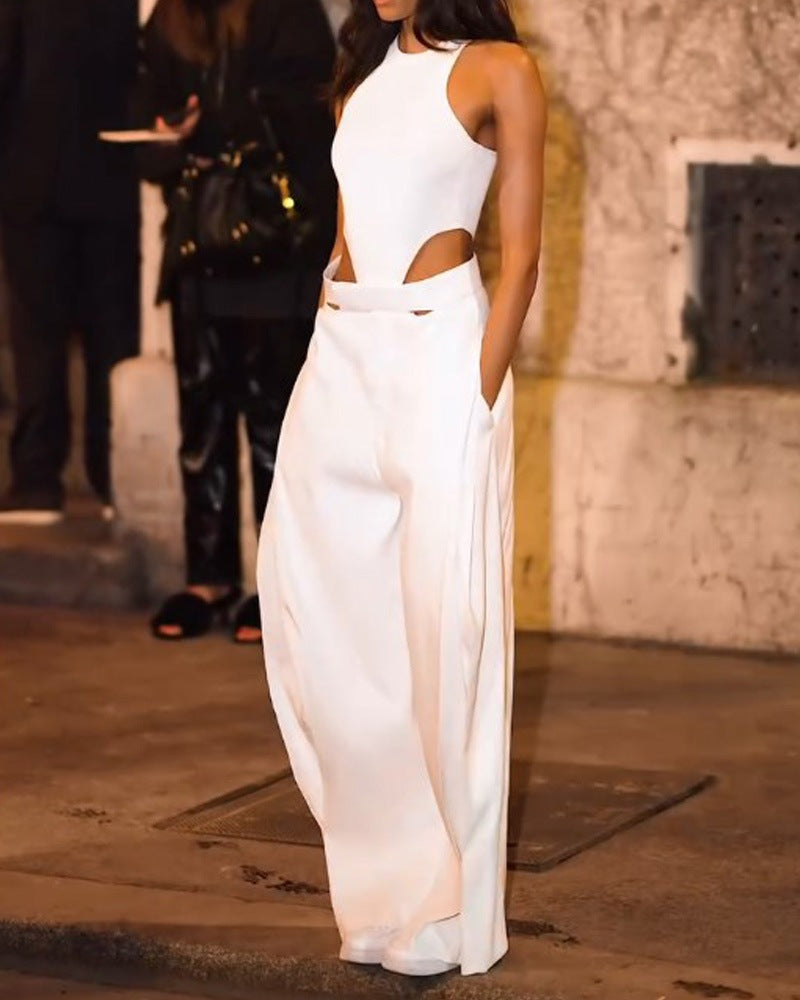 Dame Elegant Cut-Out Jumpsuit med Høyt Liv Skjora