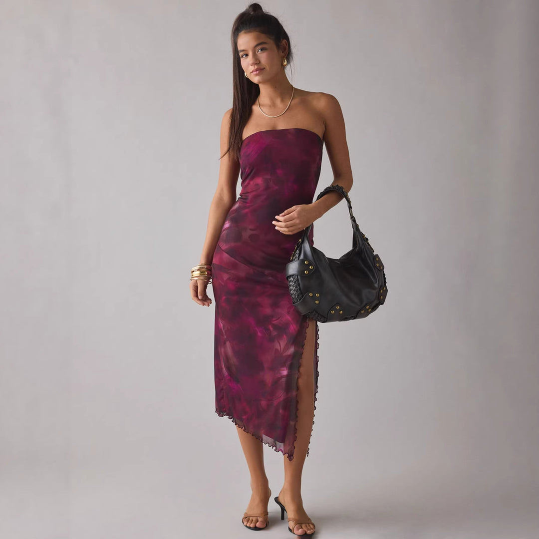 Dame Elegant bandeau-kjole med blomsterdesign og asymmetrisk snitt Skjora