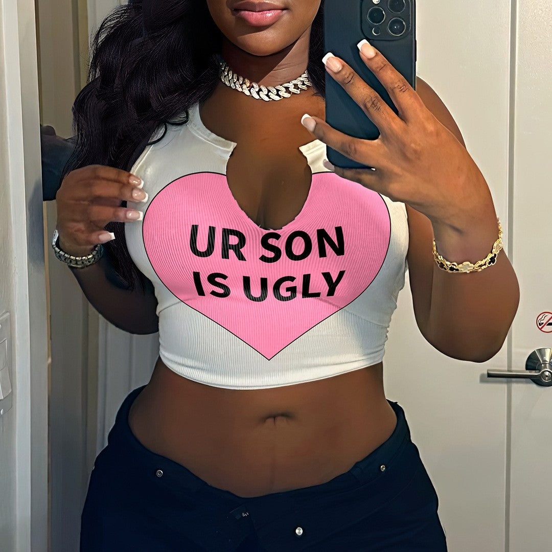 Dame Crop-Top med iøynefallende trykk og løst snitt Skjora