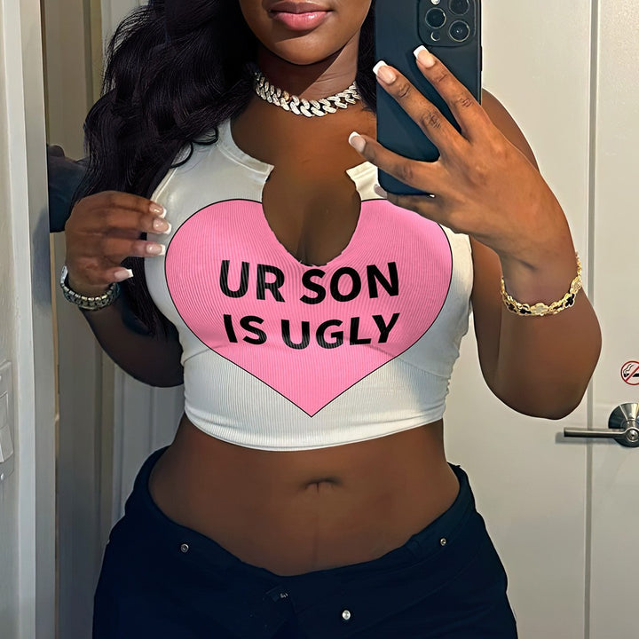Dame Crop-Top med iøynefallende trykk og løst snitt Skjora