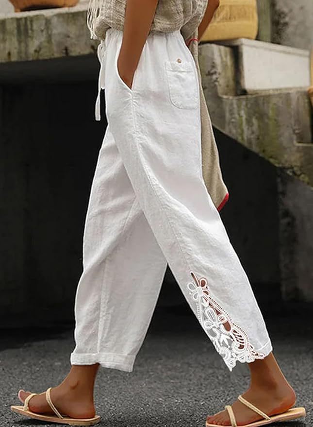 Damer Lett og luftig sommerbukse i Boho-stil med broderi Skjora