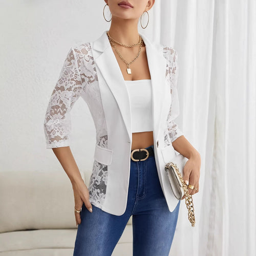 Dame Elegant Blazer med transparente spissinnsatser Skjora