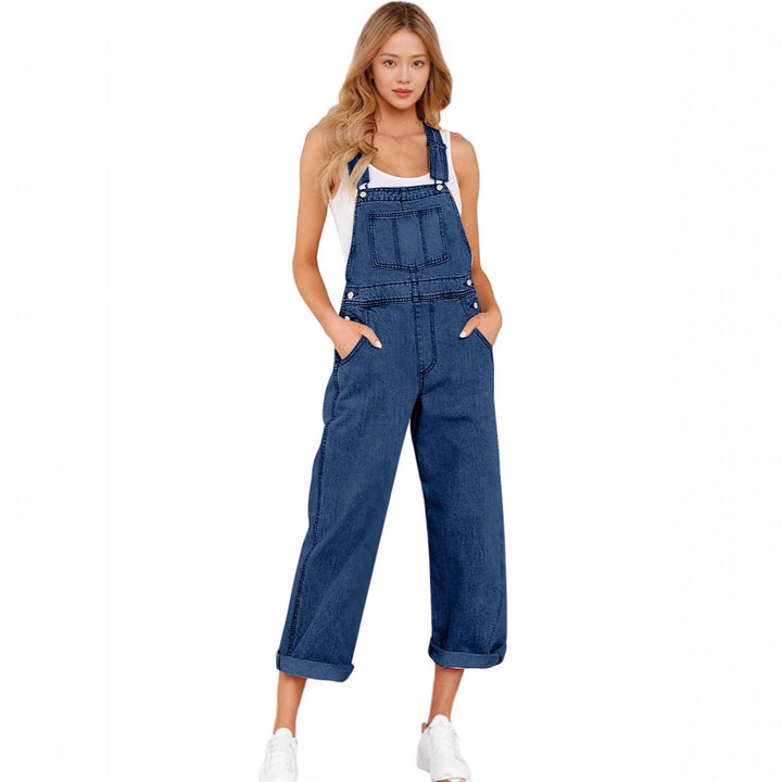 Dame casual denim overalls med praktiske lommer og vide ben Skjora