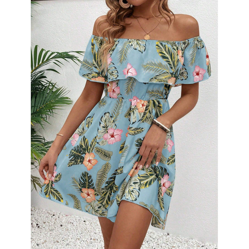 Dame Off-Shoulder Sommerkjole med blomstermønster Skjora