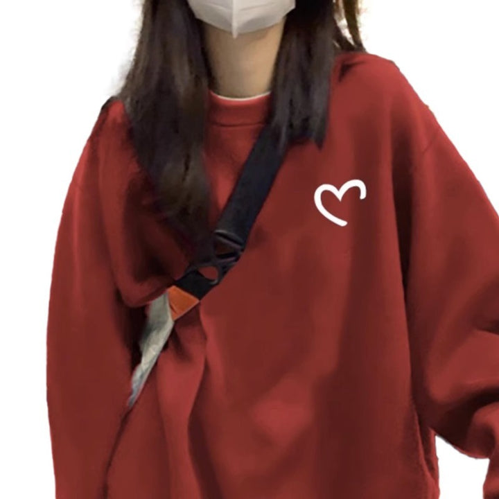 Dame Casual Oversized Genser med Hjerteformet Design og Komfortable Materialer