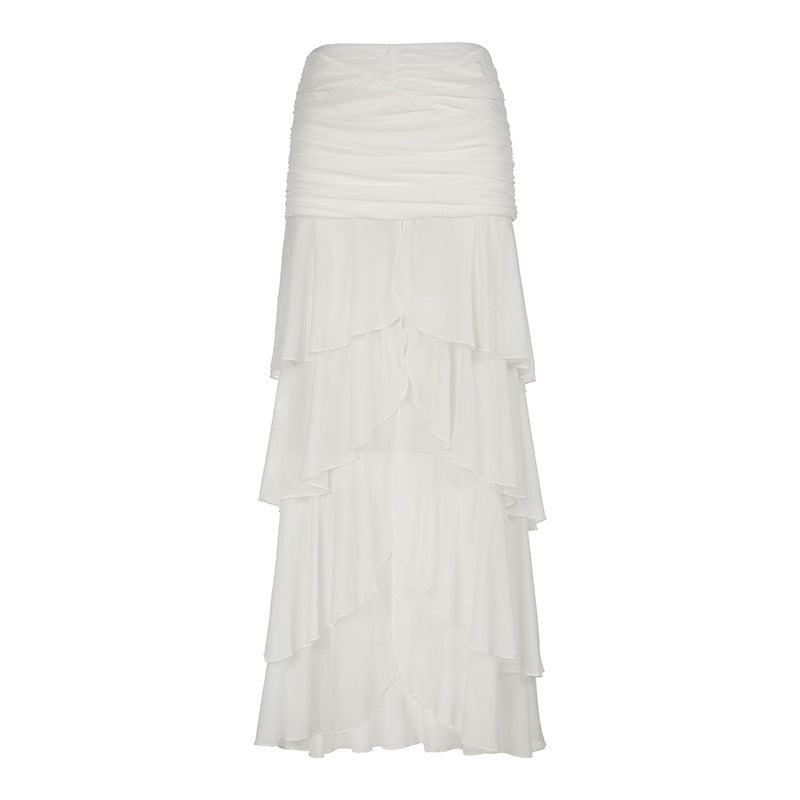 Dame elegant Maxi-skjørt med voluminøse volangdetaljer Skjora