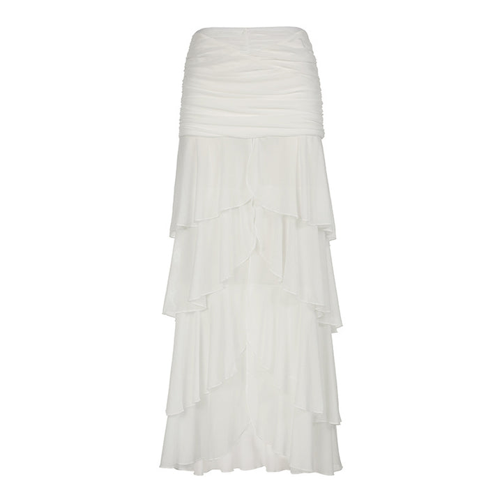 Dame elegant Maxi-skjørt med voluminøse volangdetaljer Skjora