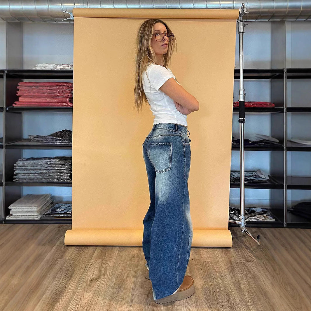 Dame moteriktige vide jeans med unikt snitt og høy midje Skjora