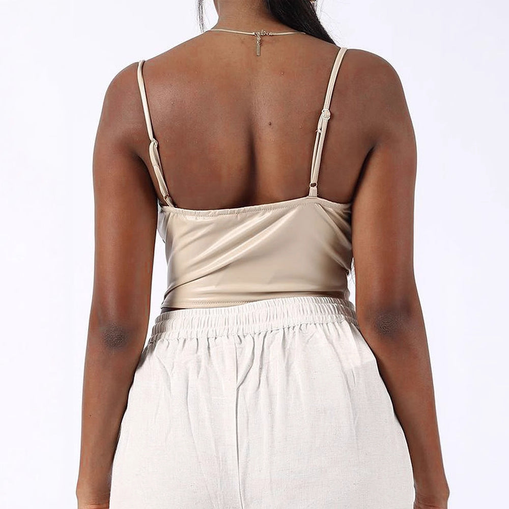 Dame Cropped Top med elegant V-utskjæring og figurnær passform Skjora