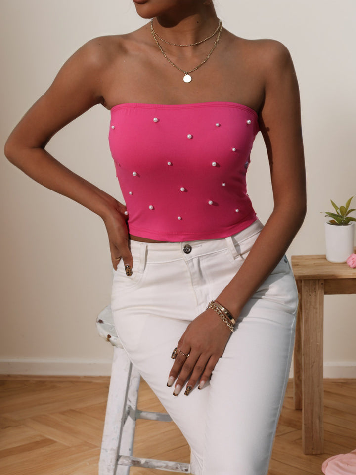 Dame Bandeau-Top med elegante perleapplikasjoner Skjora