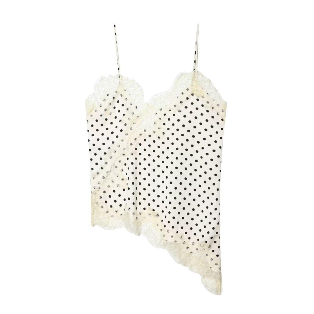 Dame-spets-camisole med asymmetrisk snitt og elegante punkter Skjora