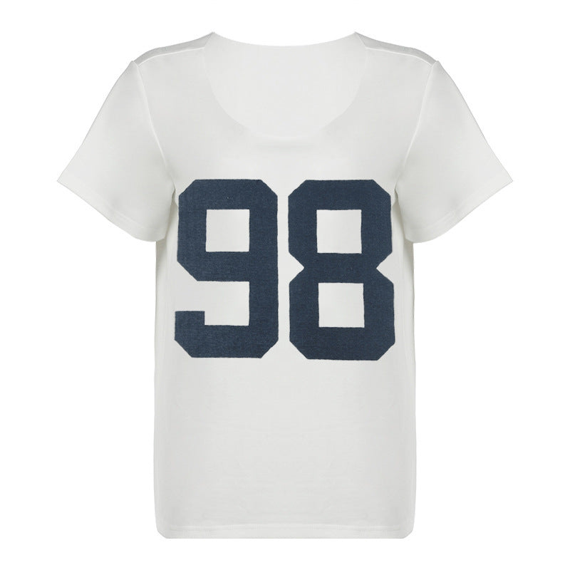 Dame Sporty V-hals T-skjorte med trendy trykk Skjora