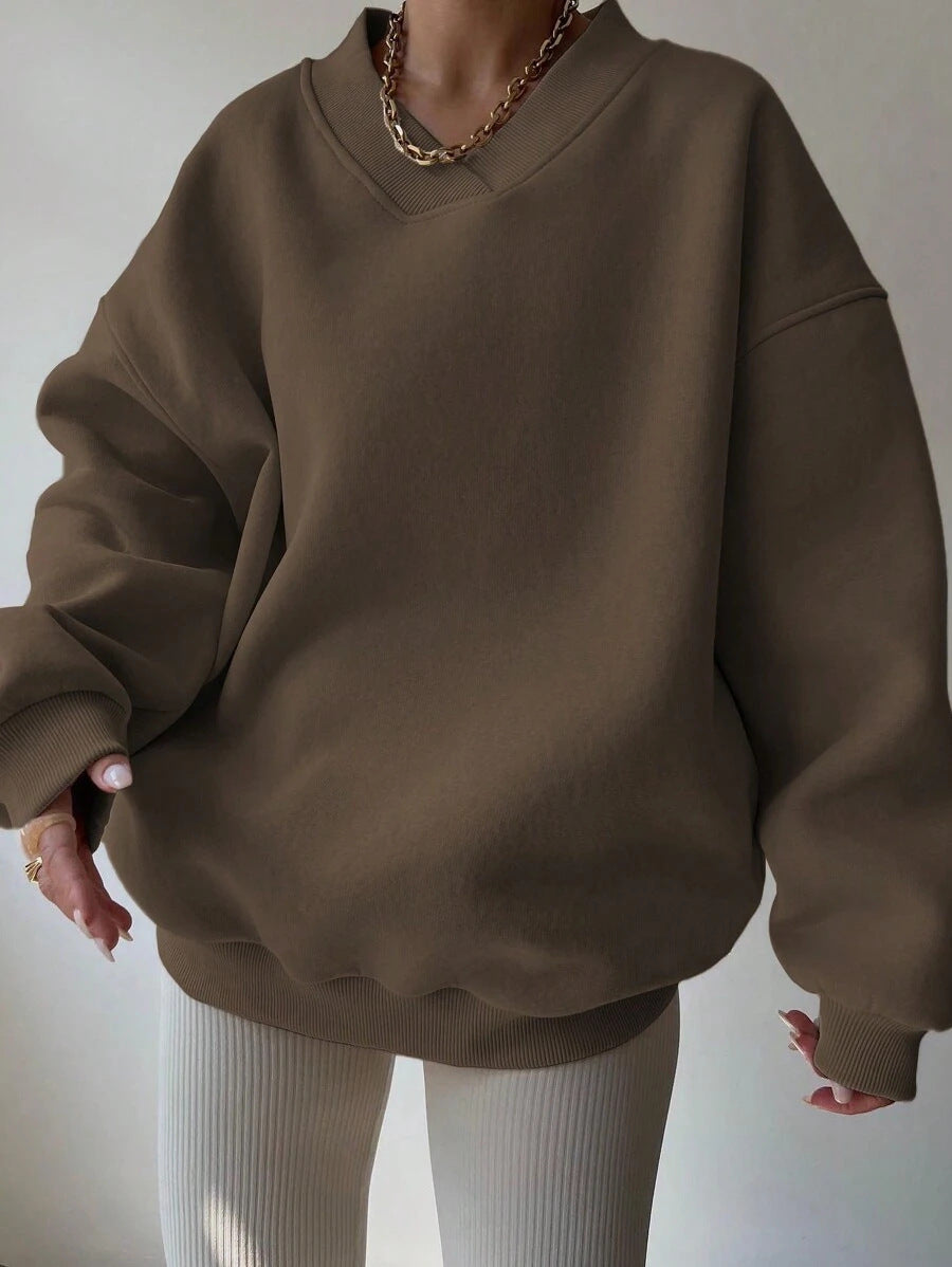 Dame Oversized Sweatshirt med V-hals Skjora