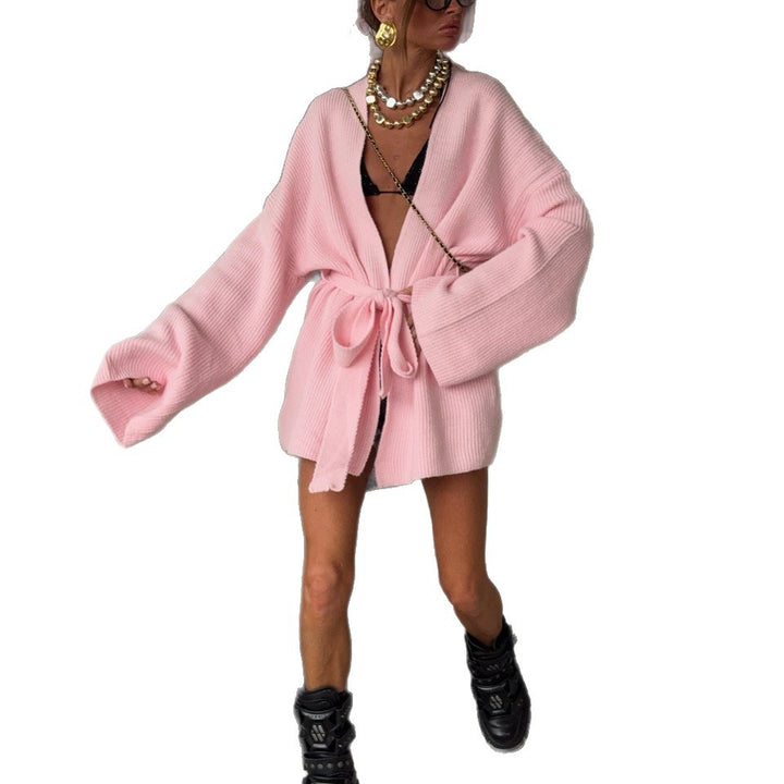 Kvinnes chunky strikket cardigan med justerbart belte og avslappet snitt Skjora