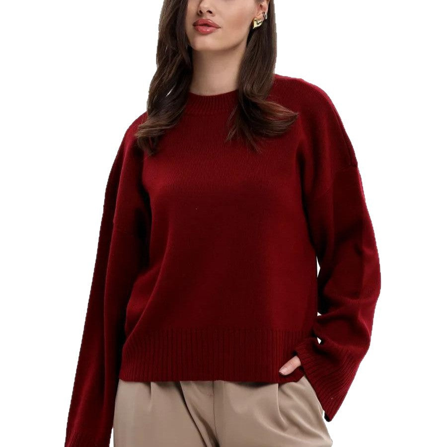 Kvinnes casual oversized genser med forkortede ermer og teksturert strikkemønster Skjora