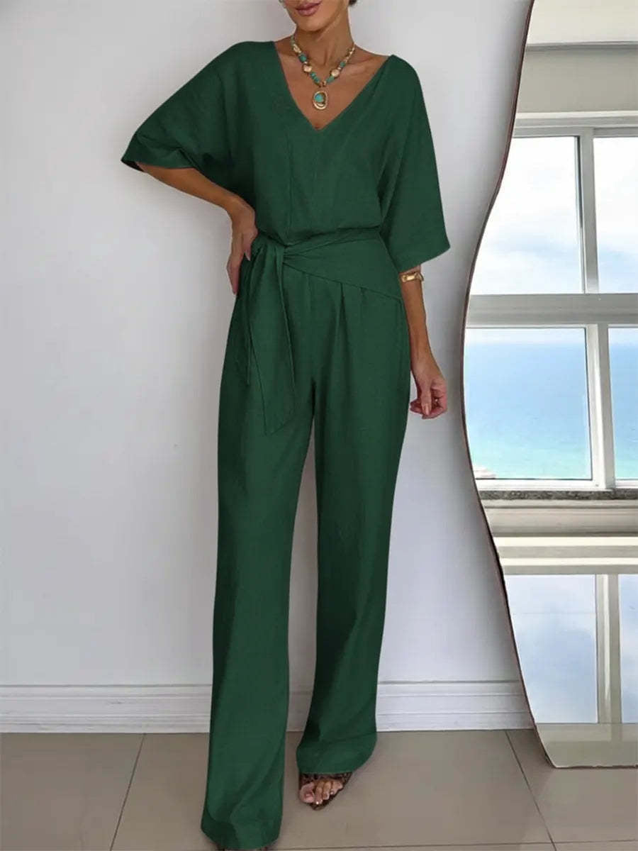 Dame Elegant Jumpsuit med skreddersydd snitt og omslag belte Skjora
