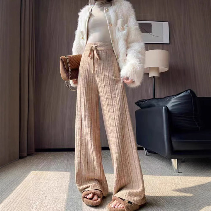 Women's loose summer trousers with elastic waist and fixed stripe pattern Skjora