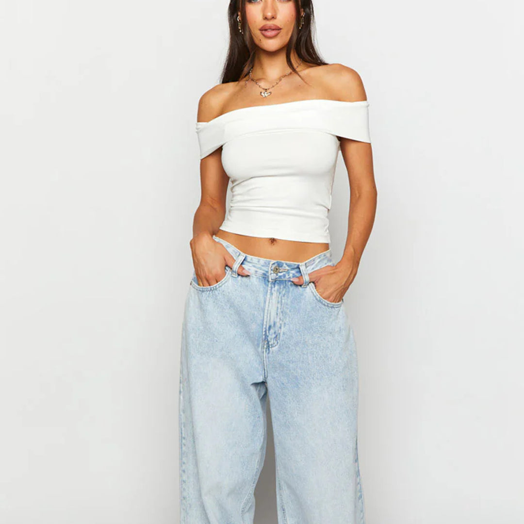 Dame skulderfri crop-top med figurformende snitt Skjora