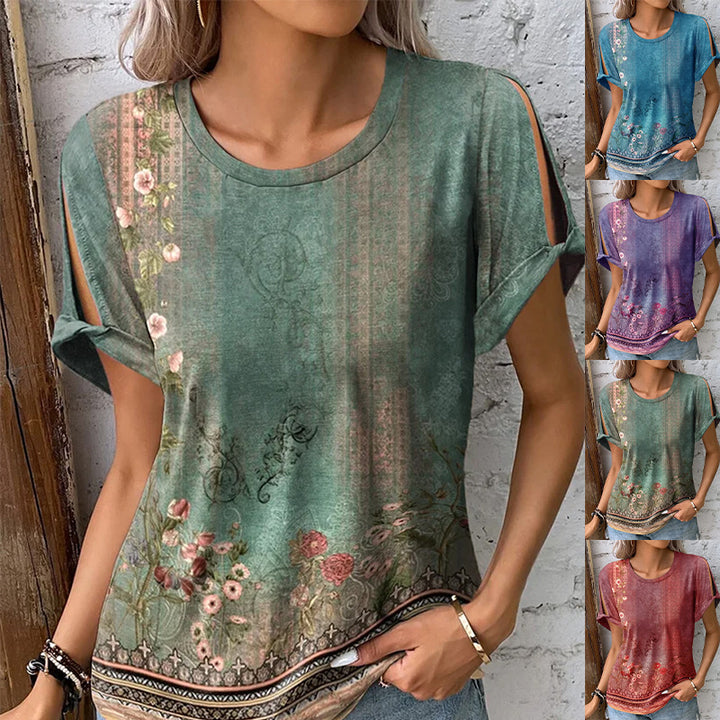 Dame floral oversized T-shirt med cut-out ermer Skjora