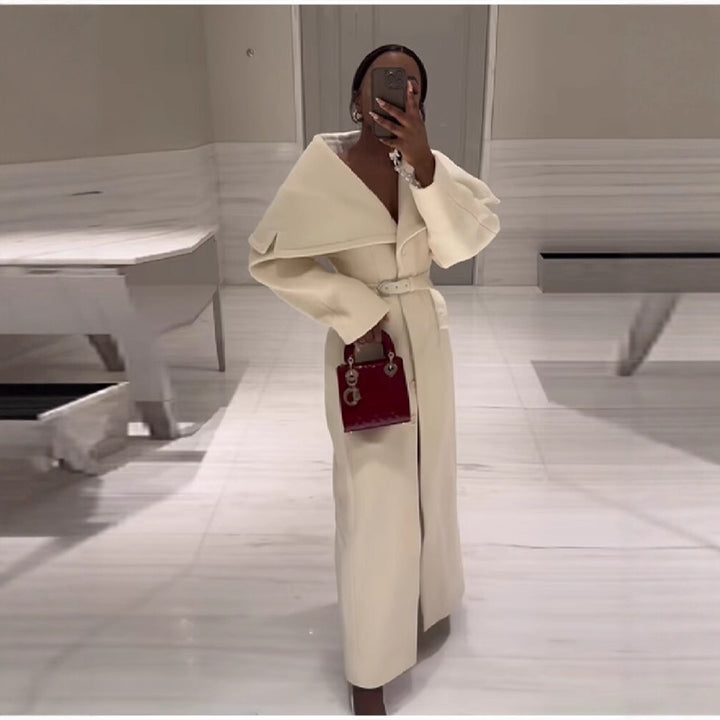 Damer Elegant Trench Coat med Overdimensjonert Krage og Justerbart Livbelte Skjora