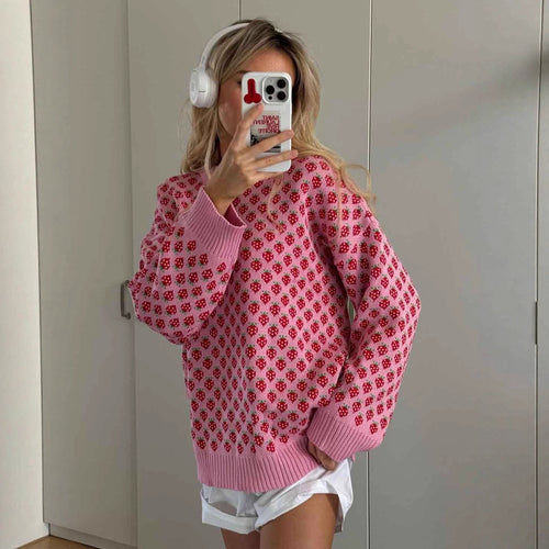 Oversized genser for kvinner med blomstermotiv Skjora